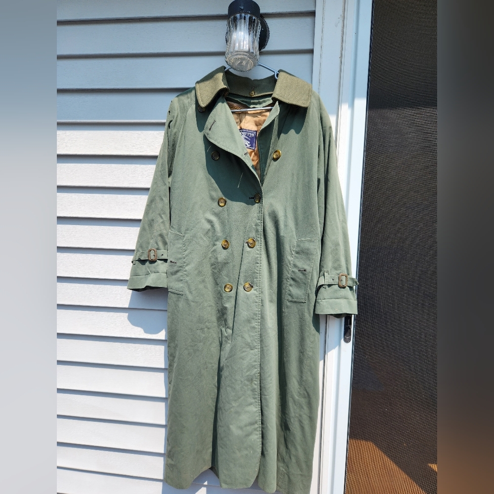Burberry Green Khaki Double-Breasted Trench Coat